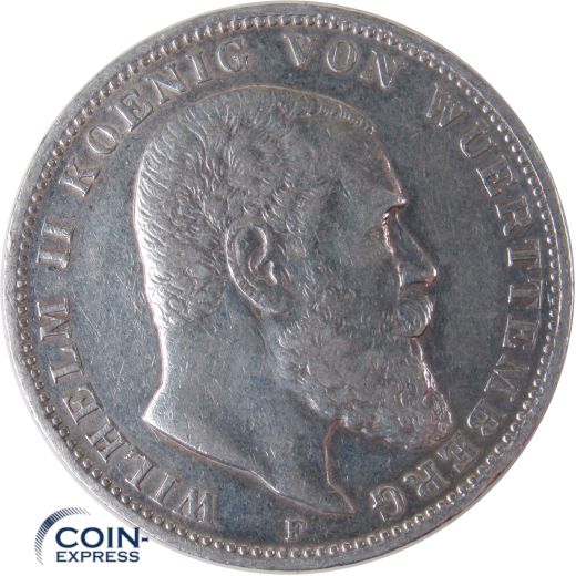 3 Mark Münze Württemberg 1909 F Wilhelm II. Silber