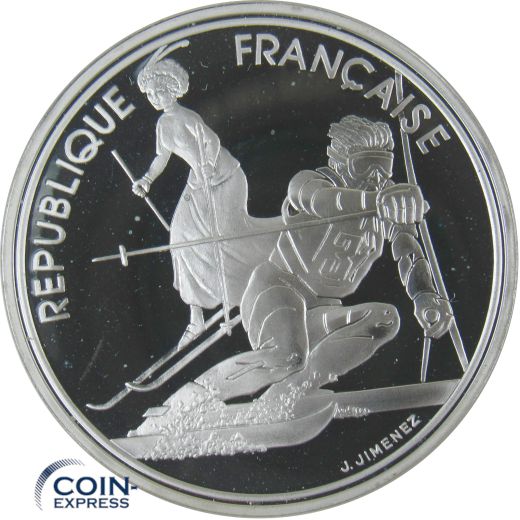 100 Francs Frankreich 1989 Olympia Albertville - Ski fahren