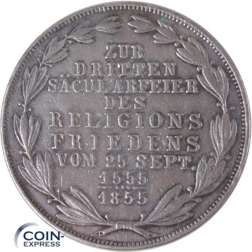 2 Gulden Freie Stadt Frankfurt 1855 300 Jahre Religionsfrieden