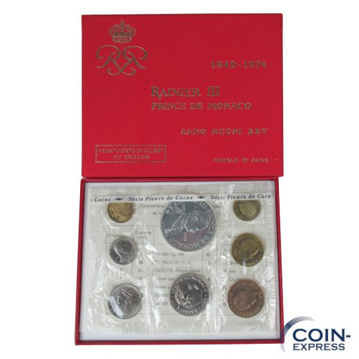 Francs Kursmünzensatz Monaco 1974 Fleurs de Coins - Stempelglanz