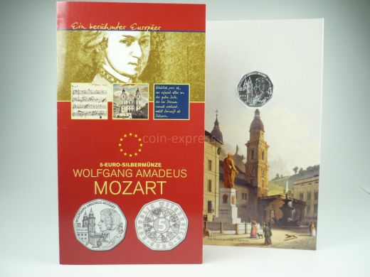 5 Euro Gedenkmünze Österreich 2006 Wolfgang Amadeus Mozart - im Folder